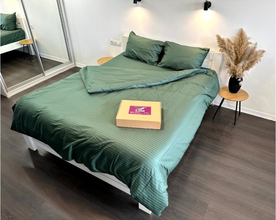 Постельное белье LARA d13183e160 green сатин-страйп LUX с простынью на резинке 160х200х25 евро