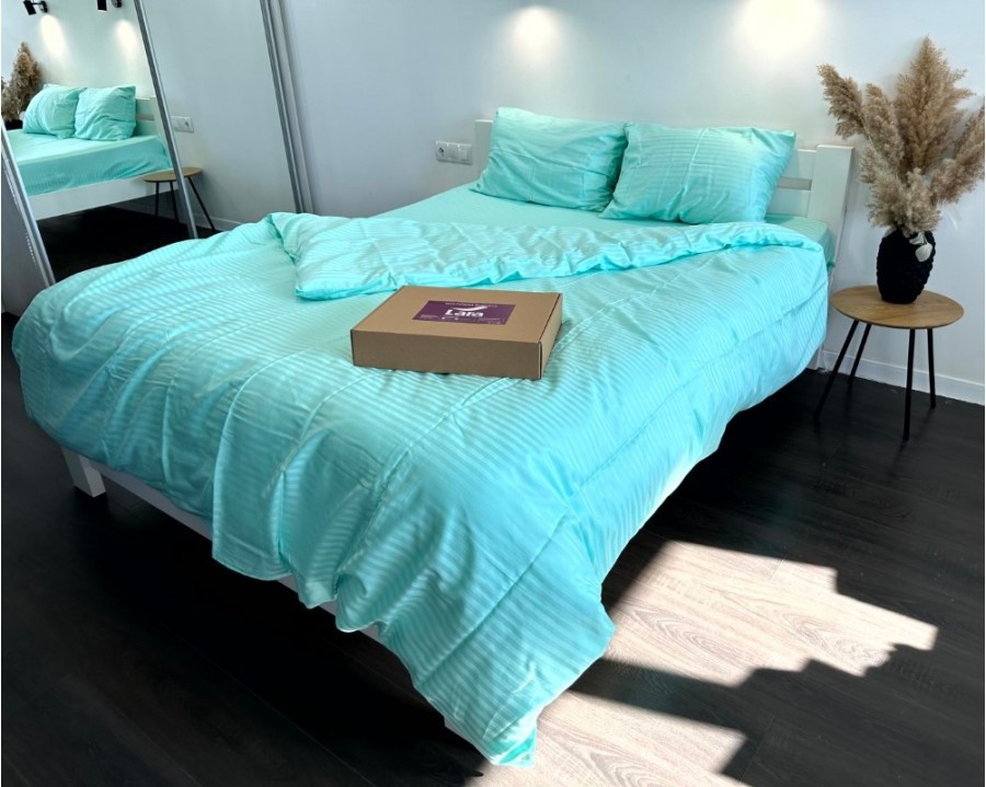 Постельное белье LARA d13180e160 mentol сатин-страйп LUX с простынью на резинке 160х200х25 евро