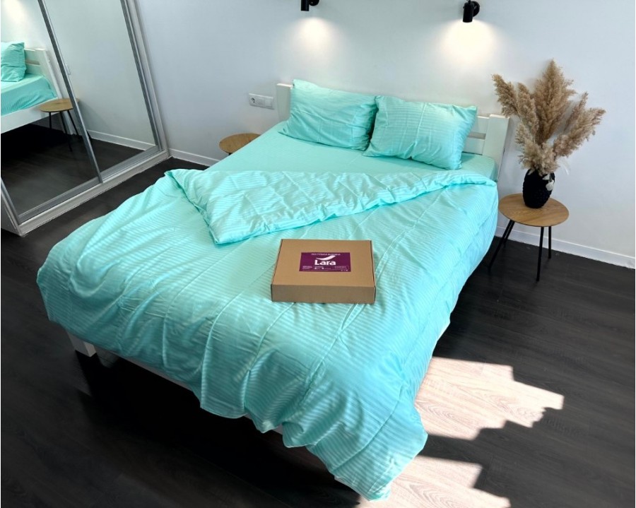 Постельное белье LARA d13180e160 mentol сатин-страйп LUX с простынью на резинке 160х200х25 евро