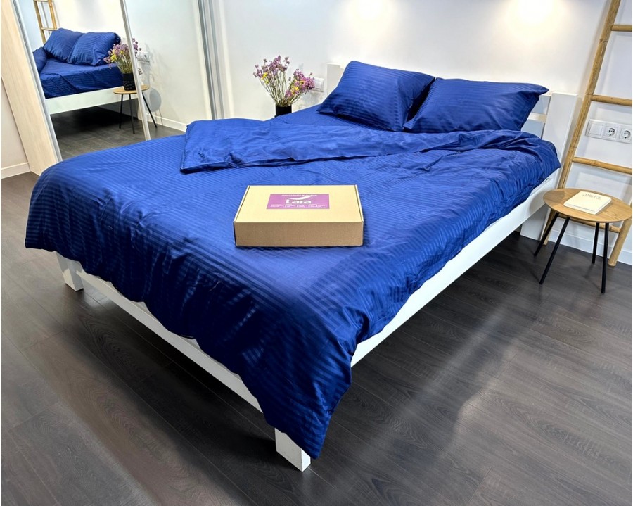 Постельное белье LARA d13211e dark blue сатин-страйп LUX евро
