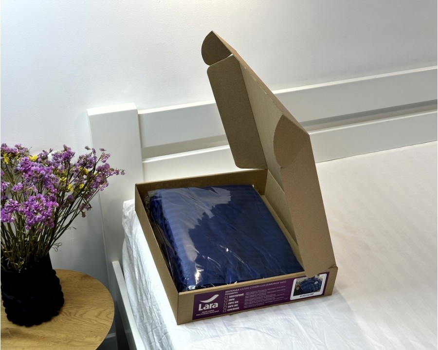 Постельное белье LARA d13211e160 dark blue сатин-страйп LUX с простынью на резинке 160х200х25 евро