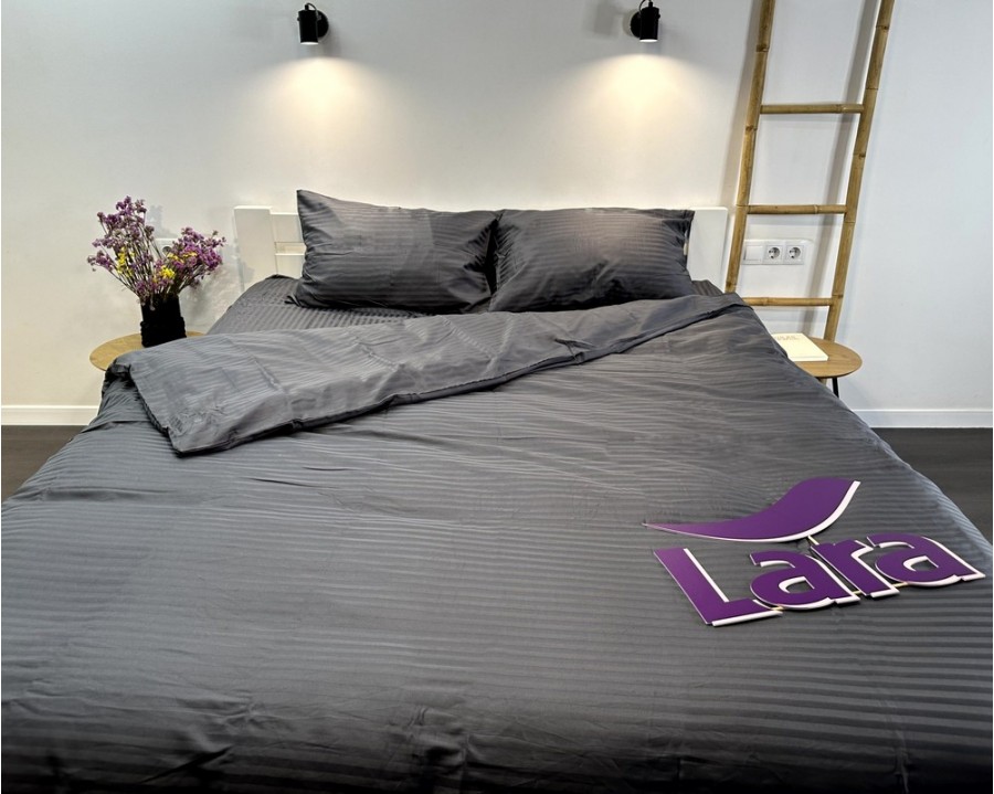 Постельное белье LARA d13206e180 graphite сатин-страйп LUX с простынью на резинке 180х200х25 евро