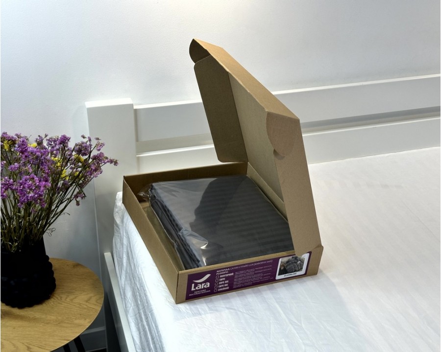 Постельное белье LARA d13206e180 graphite сатин-страйп LUX с простынью на резинке 180х200х25 евро