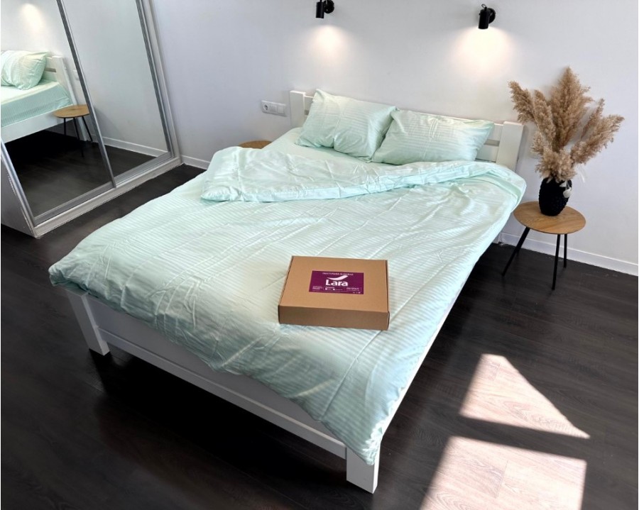 Постельное белье LARA d13179e160 light green сатин-страйп LUX с простынью на резинке 160х200х25 евро