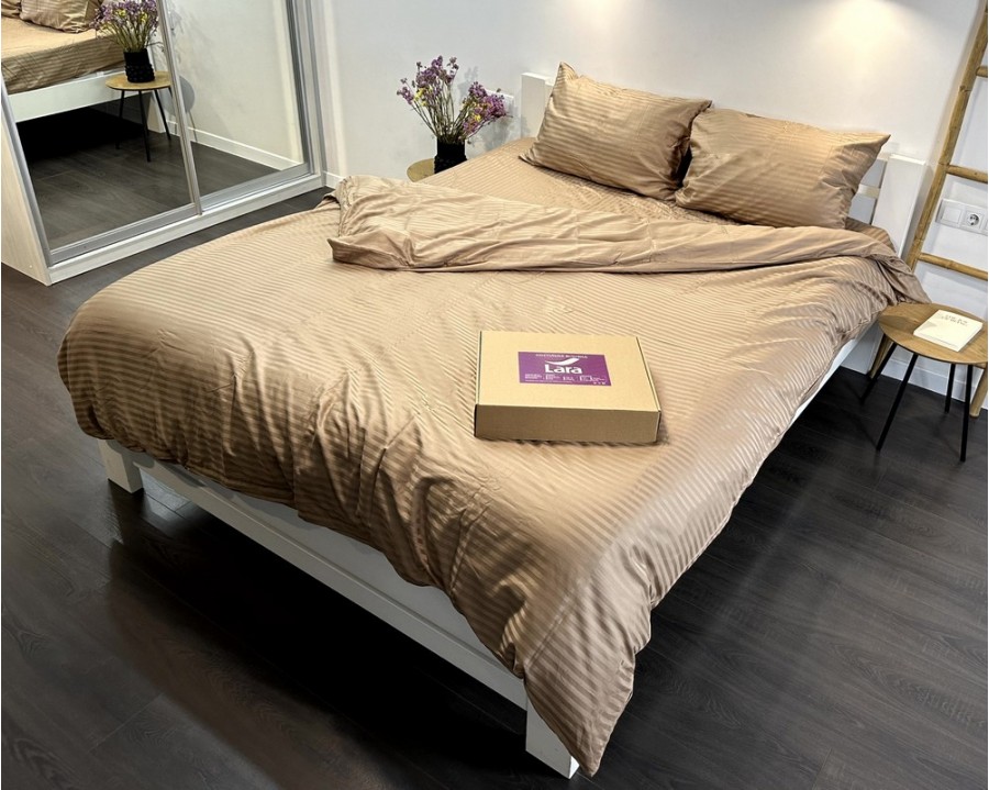 Постельное белье LARA d13204e160 natural сатин-страйп LUX с простынью на резинке 160х200х25 евро