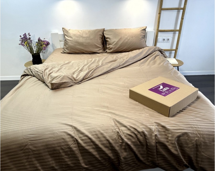 Постельное белье LARA d13204e160 natural сатин-страйп LUX с простынью на резинке 160х200х25 евро