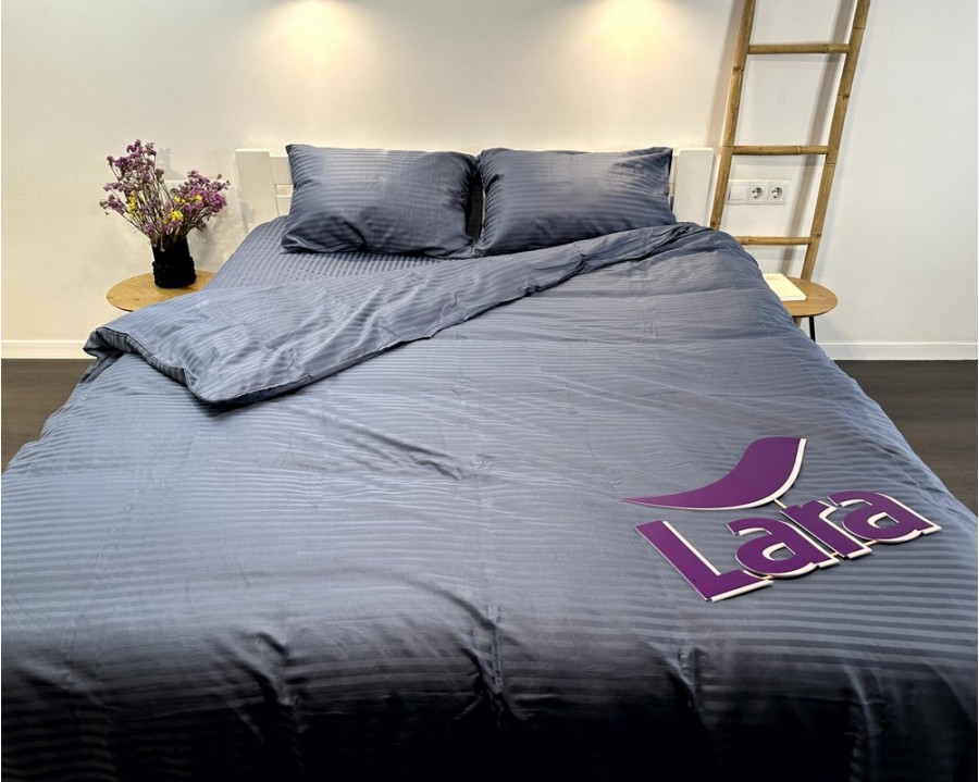 Постельное белье LARA d13207e160 steel grey сатин-страйп LUX с простынью на резинке 160х200х25 евро