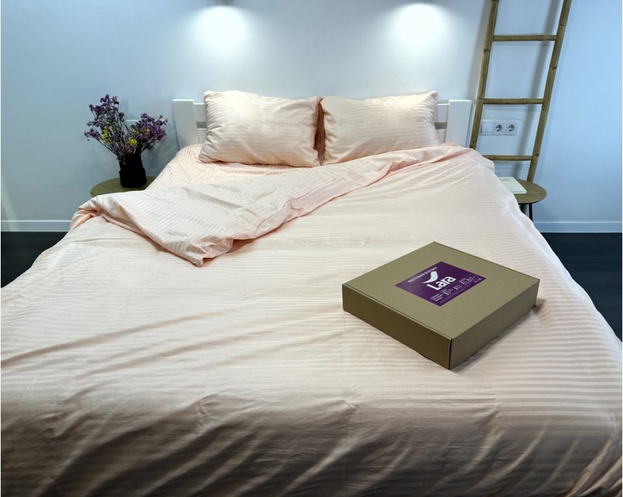 Постельное белье LARA d13208e160 peach сатин-страйп LUX с простынью на резинке 160х200х25 евро