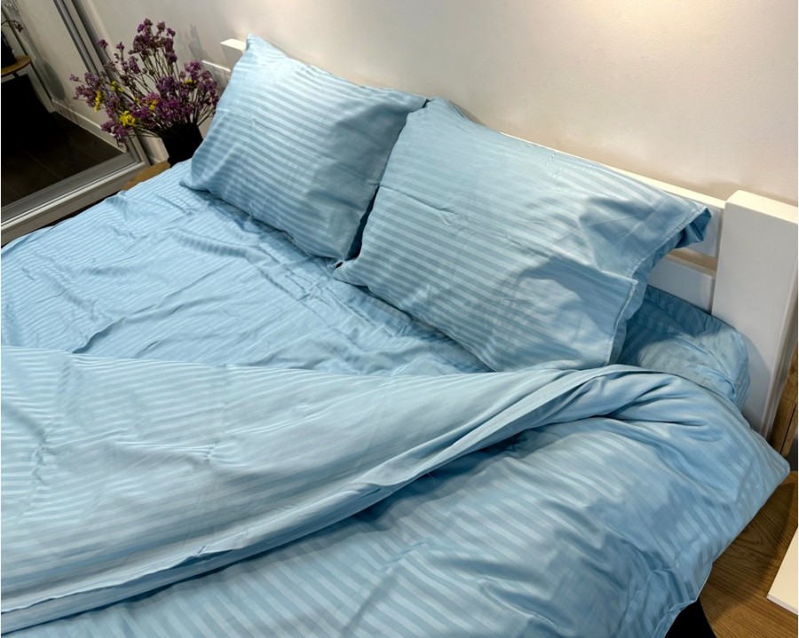 Постельное белье LARA d13209e light blue сатин-страйп LUX евро