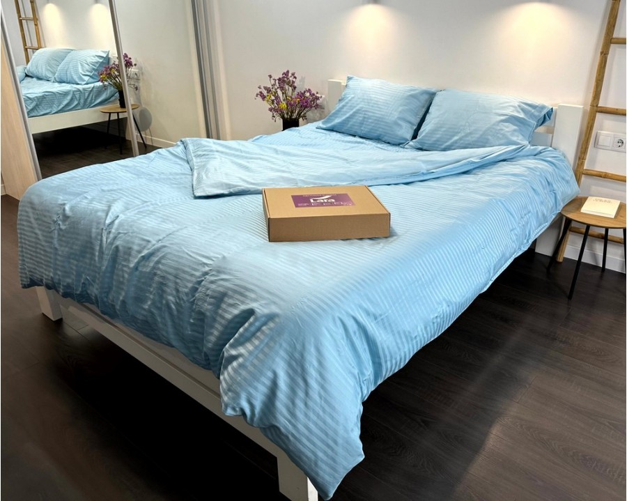 Постельное белье LARA d13209e160 light blue сатин-страйп LUX с простынью на резинке 160х200х25 евро