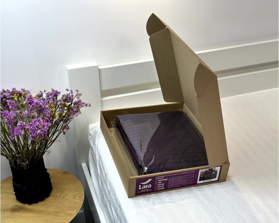 Постельное белье LARA d13210e160 dark violet сатин-страйп LUX с простынью на резинке 160х200х25 евро