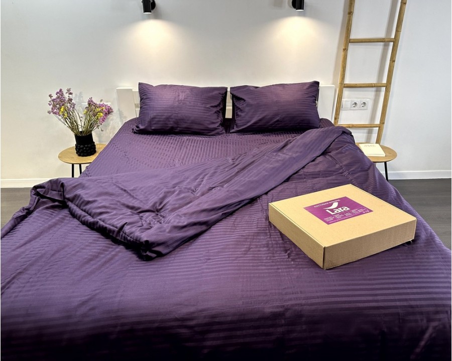 Постельное белье LARA d13210e160 dark violet сатин-страйп LUX с простынью на резинке 160х200х25 евро