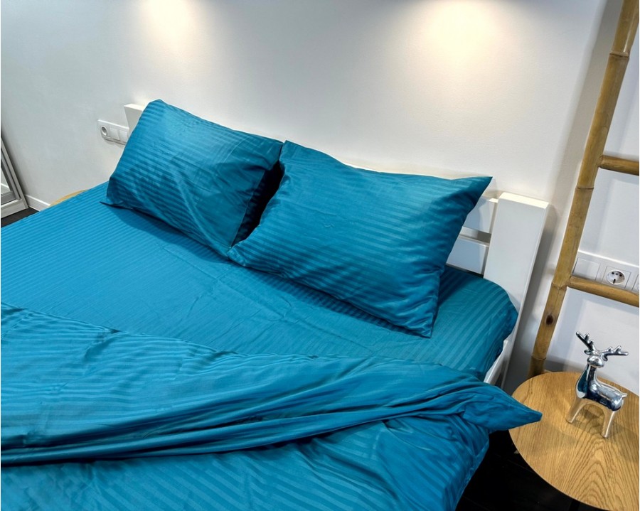 Постільна білизна LARA d13227р turquoise сатин-страйп LUX полуторна