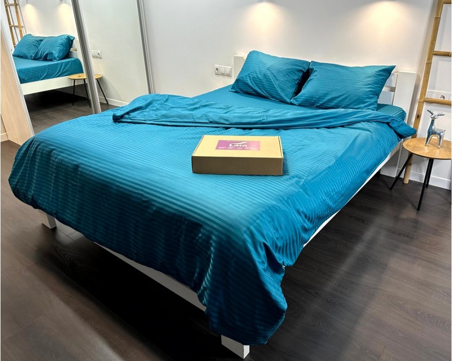 Постільна білизна LARA d13227р turquoise сатин-страйп LUX полуторна