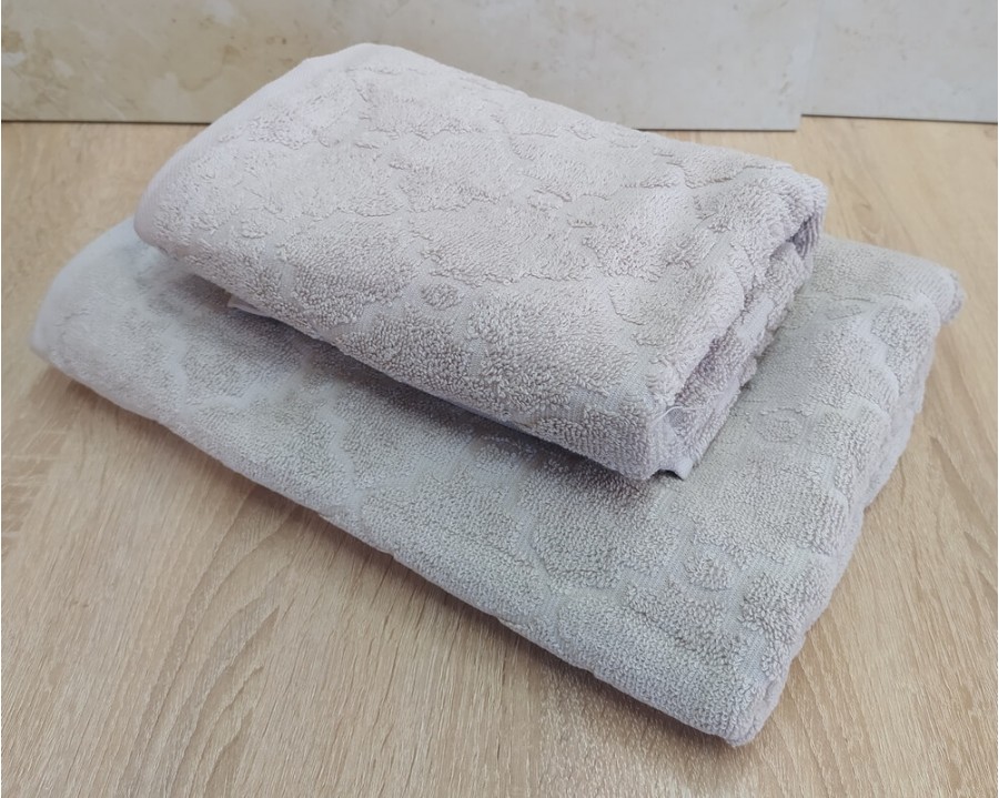 Набор махровых полотенец турецких Gulcan 50х90+70х140  Jacquard Cotton Lux Motif Light Beige
