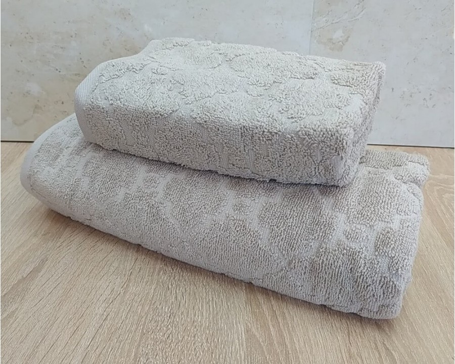 Набор махровых полотенец турецких Gulcan 50х90+70х140  Jacquard Cotton Lux Motif Acik Beige