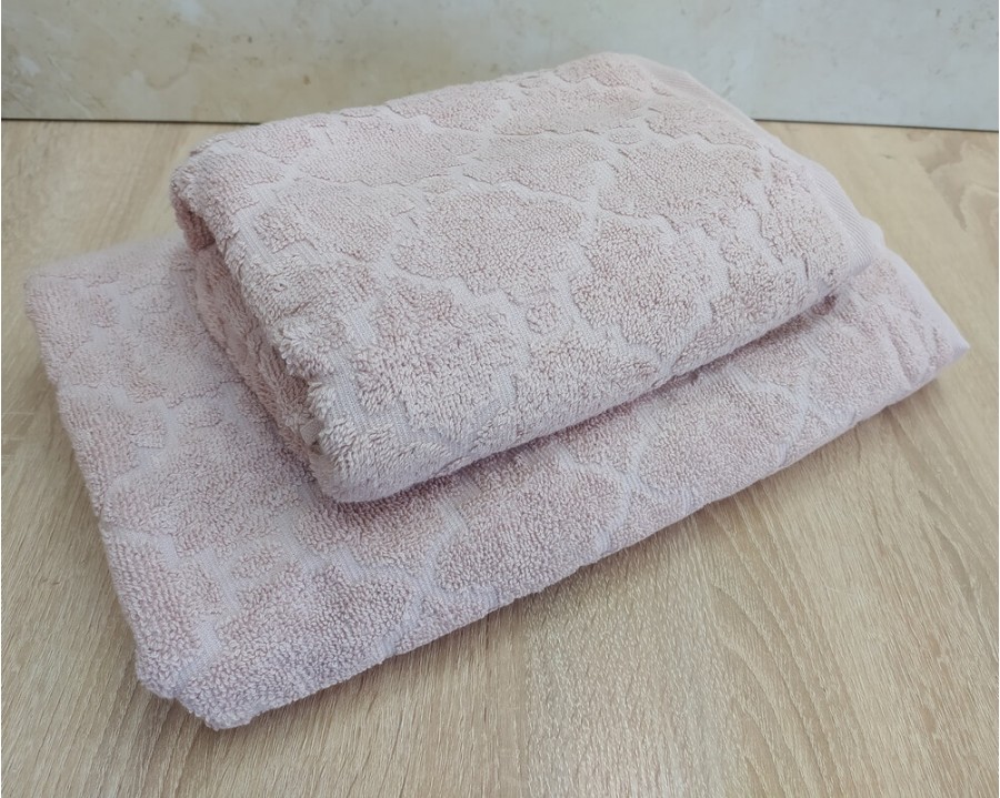 Набор махровых полотенец турецких Gulcan 50х90+70х140  Jacquard Cotton Lux Motif Pudra