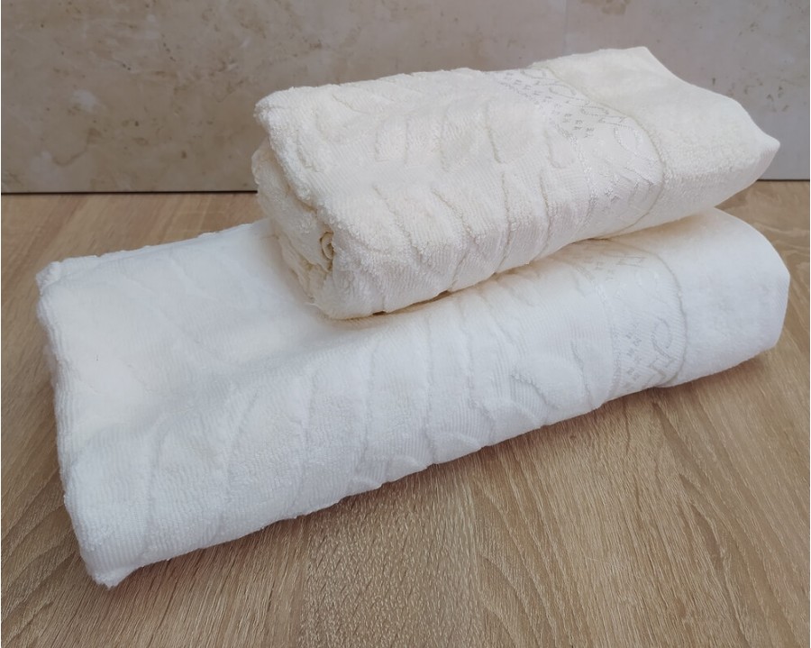 Набор махровых полотенец турецких Gulcan 50х90+70х140  Jacquard Cotton Lux Akasya Krem