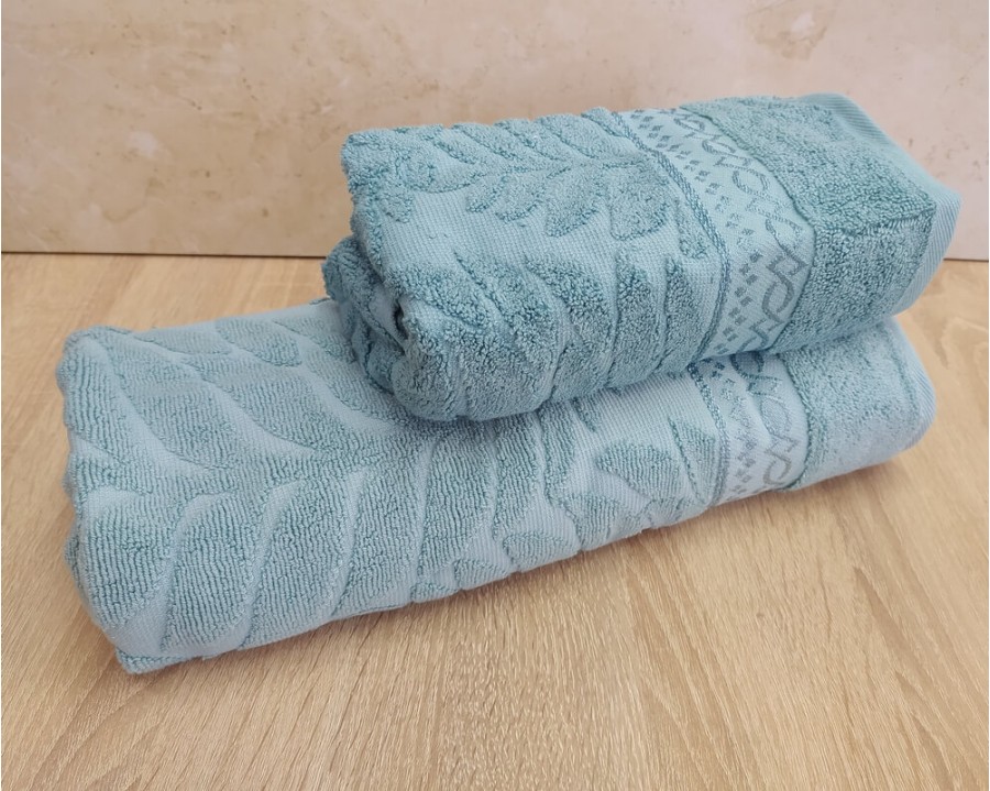 Набор махровых полотенец турецких Gulcan 50х90+70х140  Jacquard Cotton Lux Akasya Turkuaz