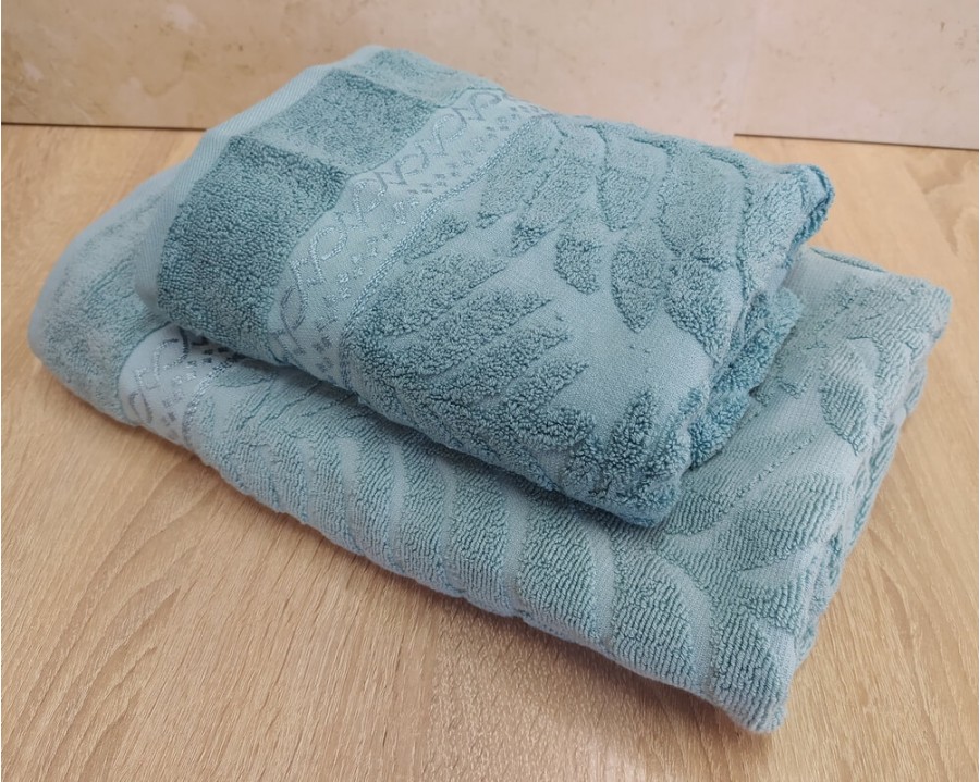 Набор махровых полотенец турецких Gulcan 50х90+70х140  Jacquard Cotton Lux Akasya Turkuaz
