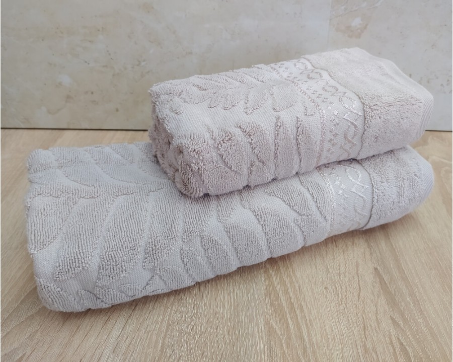 Набор махровых полотенец турецких Gulcan 50х90+70х140  Jacquard Cotton Lux Akasya Beige