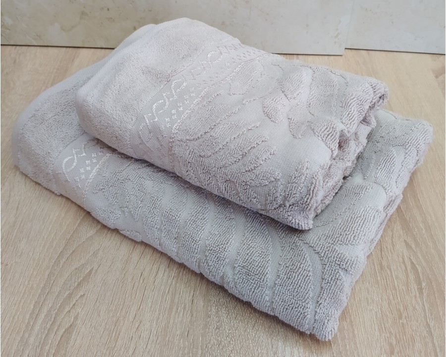 Набор махровых полотенец турецких Gulcan 50х90+70х140  Jacquard Cotton Lux Akasya Beige