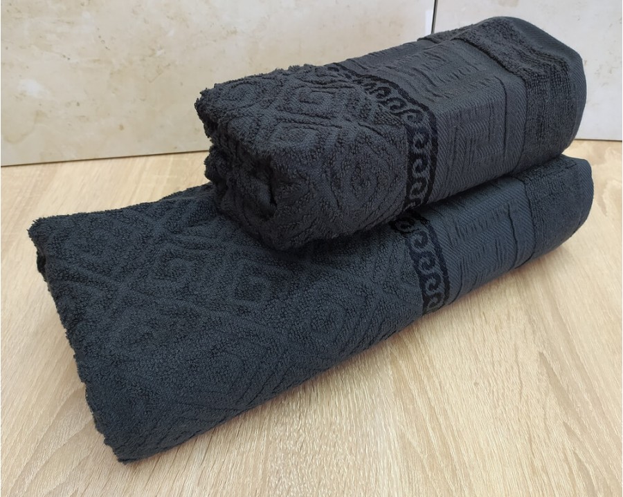 Набор махровых полотенец турецких Gulcan 50х90+70х140  Jacquard Cotton Lux Yeni Grek Antrasit
