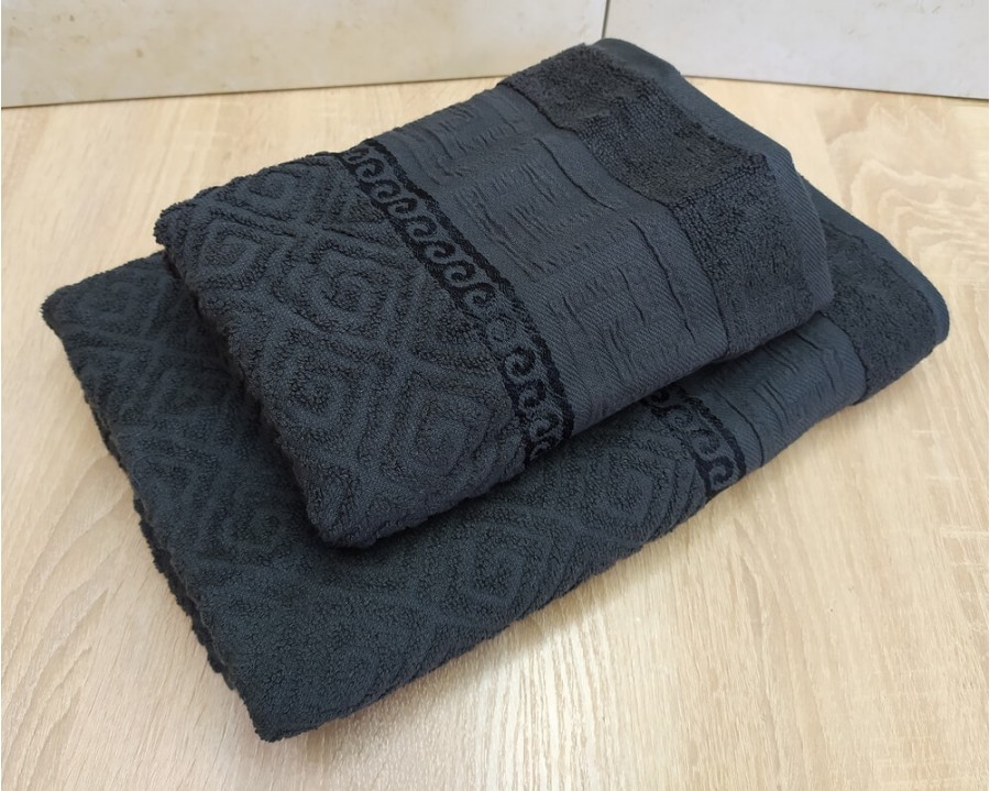 Набор махровых полотенец турецких Gulcan 50х90+70х140  Jacquard Cotton Lux Yeni Grek Antrasit