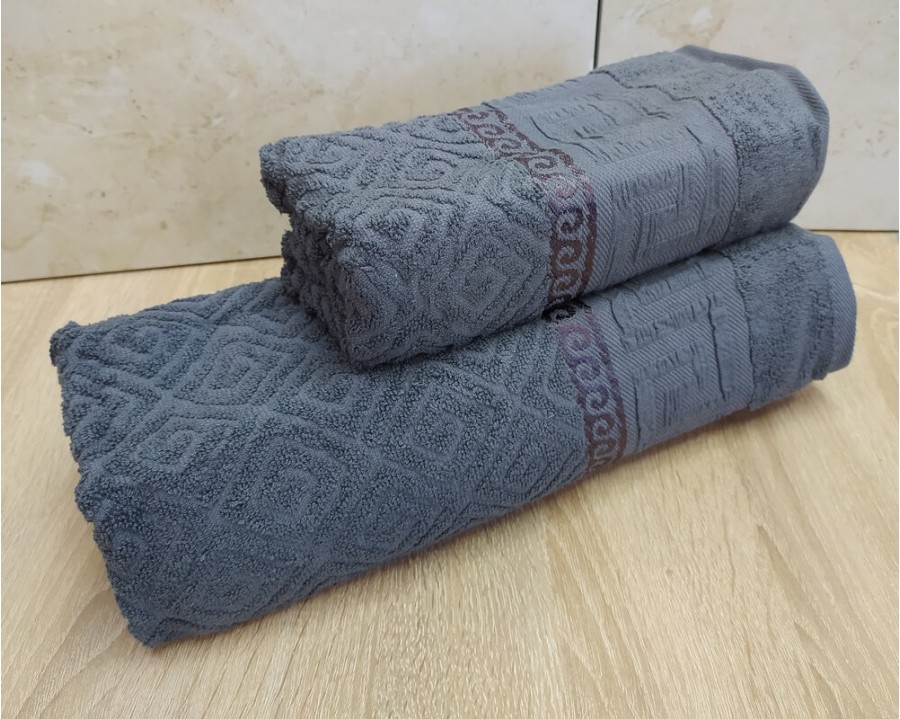 Набор махровых полотенец турецких Gulcan 50х90+70х140  Jacquard Cotton Lux Yeni Grek Gray
