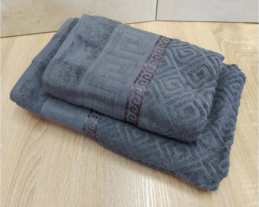 Набор махровых полотенец турецких Gulcan 50х90+70х140  Jacquard Cotton Lux Yeni Grek Gray