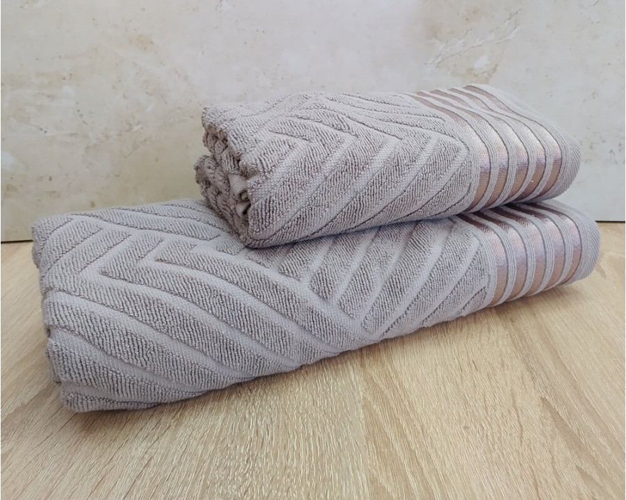 Набор махровых полотенец турецких Gulcan 50х90+70х140  Jacquard Cotton Lux Yeni Cizgili Dark Beige