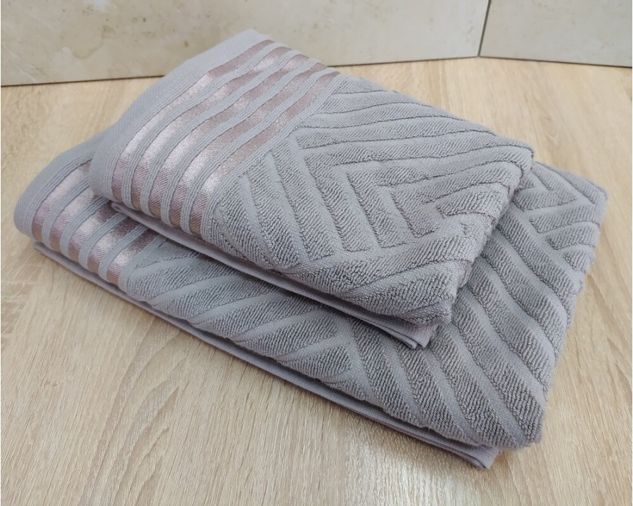 Набор махровых полотенец турецких Gulcan 50х90+70х140  Jacquard Cotton Lux Yeni Cizgili Dark Beige