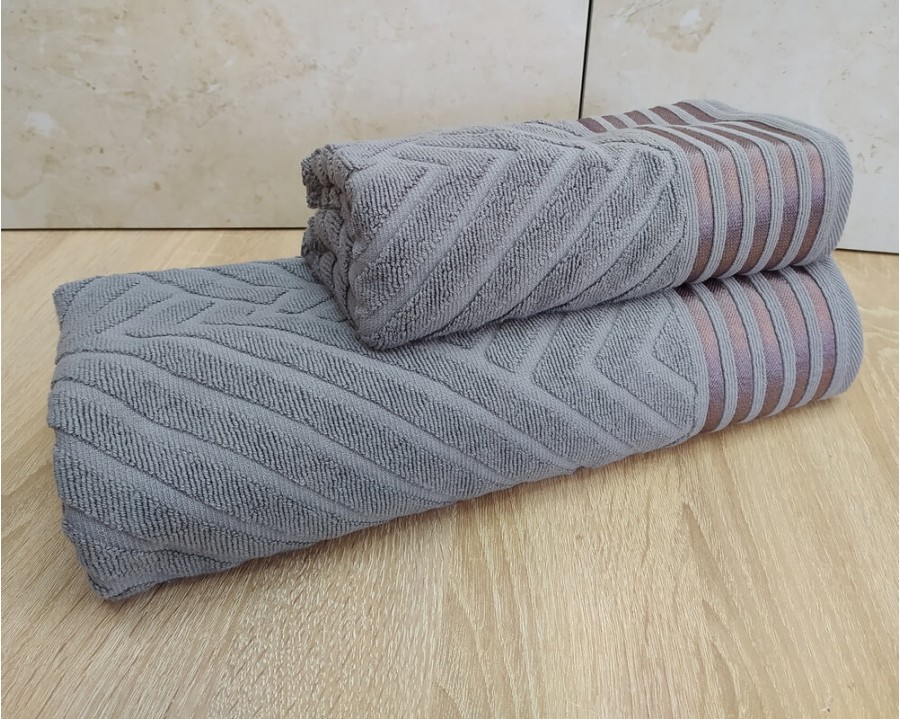 Набор махровых полотенец турецких Gulcan 50х90+70х140  Jacquard Cotton Lux Yeni Cizgili Gray
