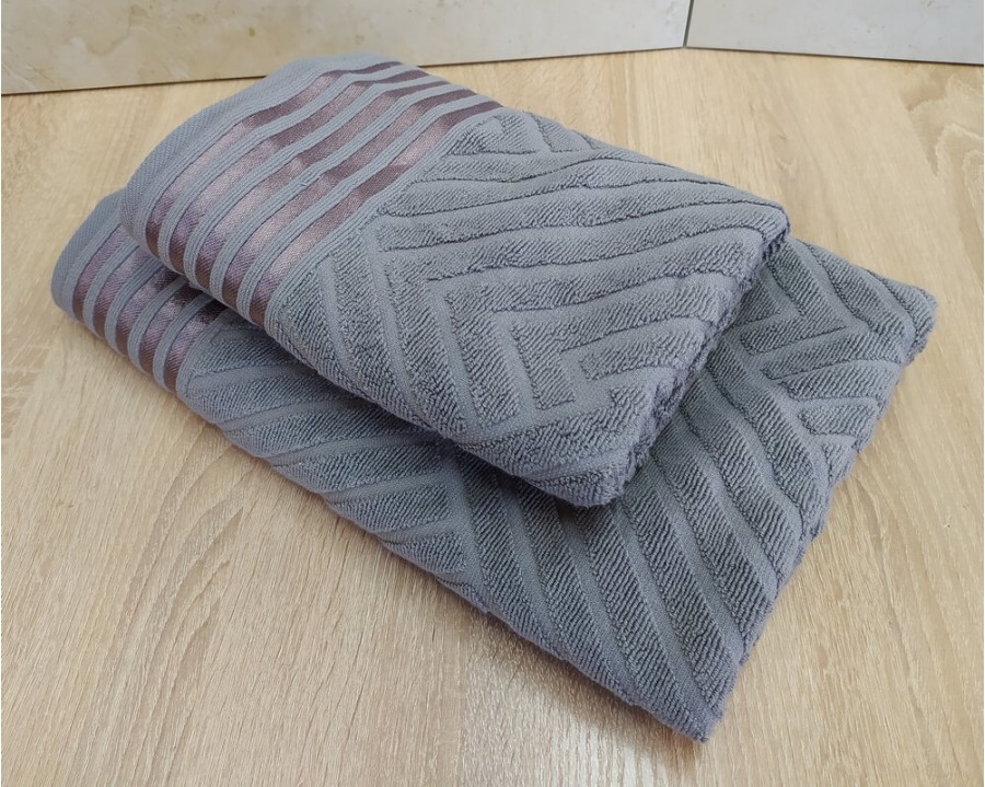 Набор махровых полотенец турецких Gulcan 50х90+70х140  Jacquard Cotton Lux Yeni Cizgili Gray