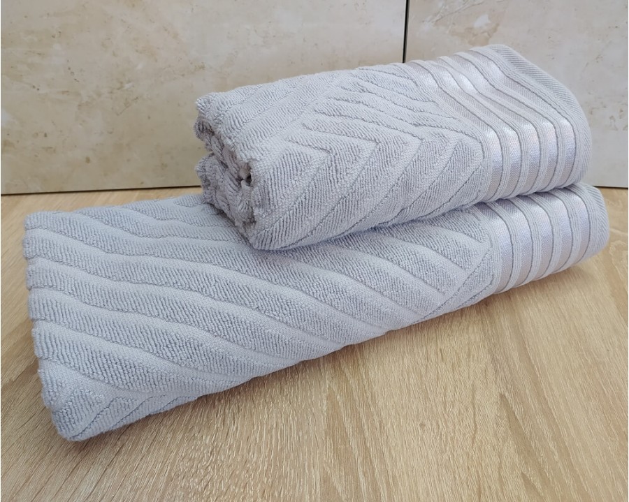 Набор махровых полотенец турецких Gulcan 50х90+70х140  Jacquard Cotton Lux Yeni Cizgili Light Gray