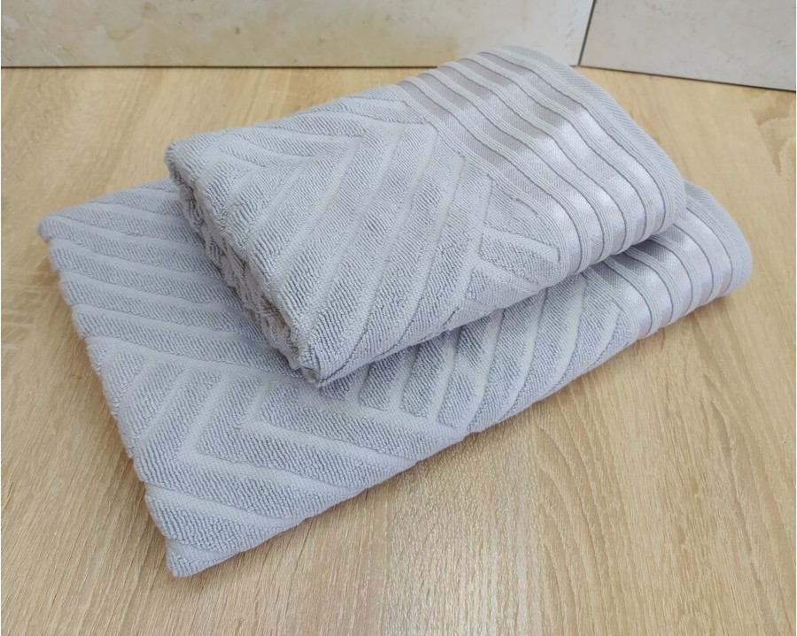 Набор махровых полотенец турецких Gulcan 50х90+70х140  Jacquard Cotton Lux Yeni Cizgili Light Gray