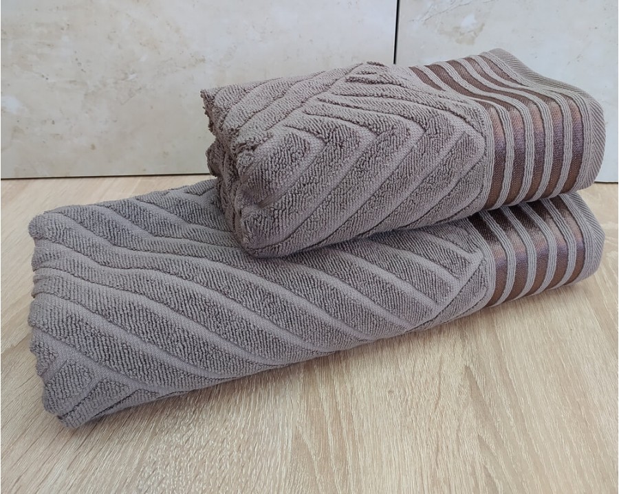 Набор махровых полотенец турецких Gulcan 50х90+70х140  Jacquard Cotton Lux Yeni Cizgili Brown