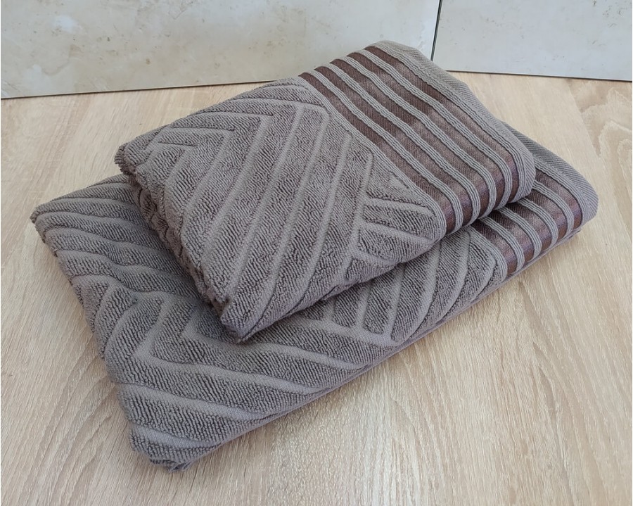 Набор махровых полотенец турецких Gulcan 50х90+70х140  Jacquard Cotton Lux Yeni Cizgili Brown