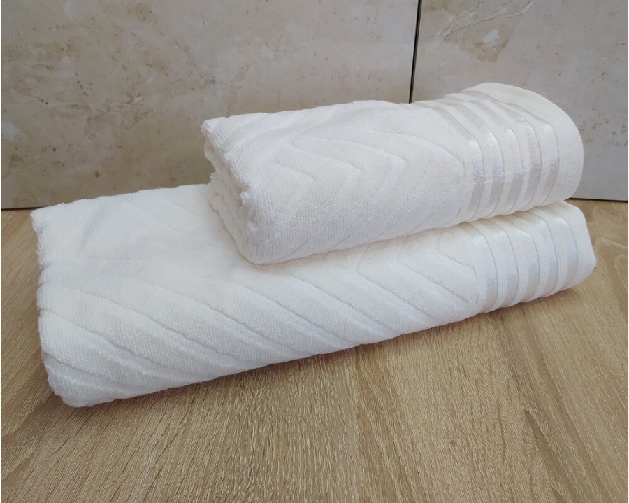 Набор махровых полотенец турецких Gulcan 50х90+70х140  Jacquard Cotton Lux Yeni Cizgili Krem