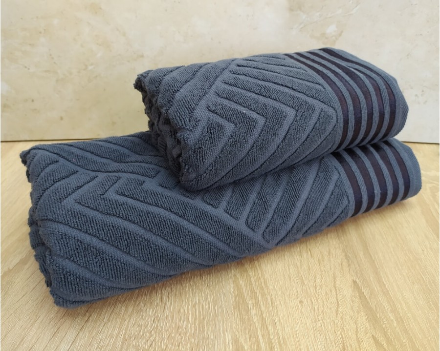 Набор махровых полотенец турецких Gulcan 50х90+70х140  Jacquard Cotton Lux Yeni Cizgili Antrasit
