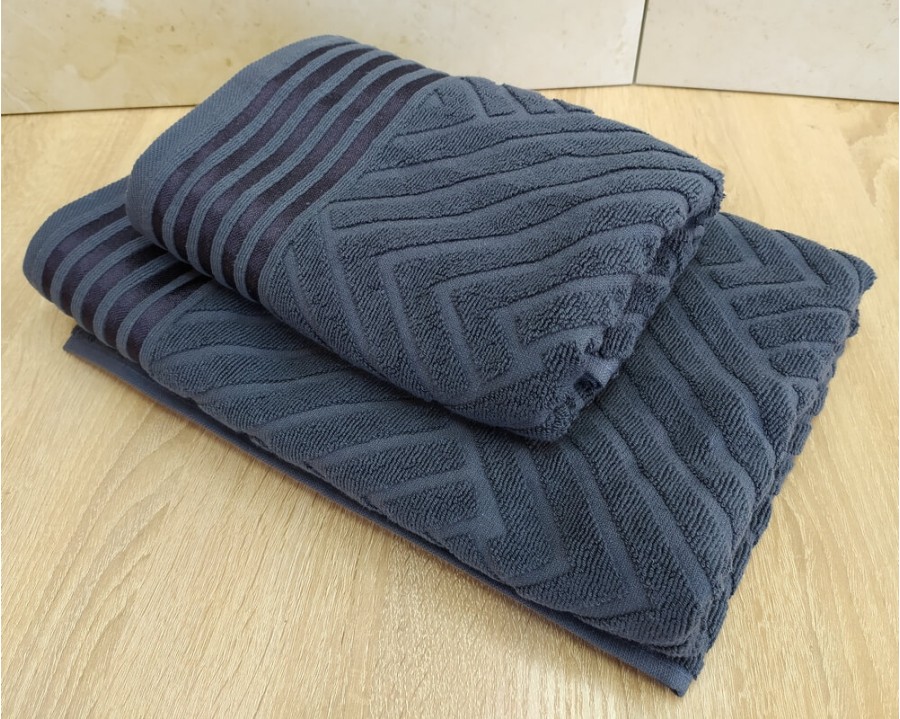 Набор махровых полотенец турецких Gulcan 50х90+70х140  Jacquard Cotton Lux Yeni Cizgili Antrasit