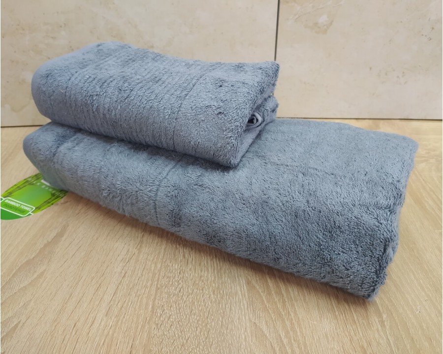 Набір бамбукових махрових рушників турецьких Cestepe 50х90+70х140  Bamboo Sarev Gray