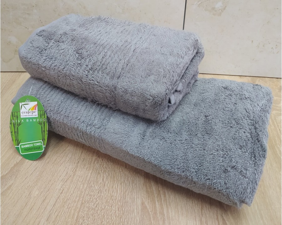 Набор бамбуковых махровых полотенец турецких Cestepe 50х90+70х140  Bamboo Sarev Light Gray
