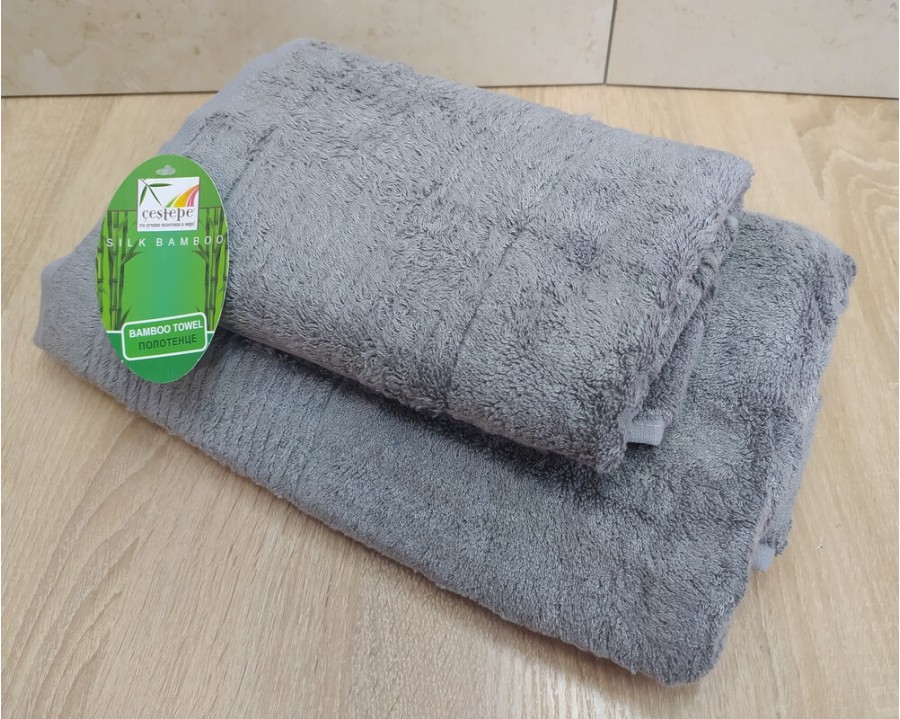 Набор бамбуковых махровых полотенец турецких Cestepe 50х90+70х140  Bamboo Sarev Light Gray