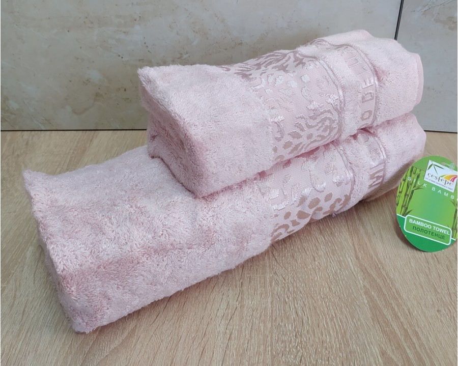 Набір бамбукових махрових рушників турецьких Cestepe 50х90+70х140 Bamboo Damaks Pink