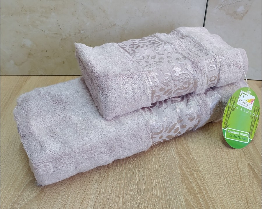 Набір бамбукових махрових рушників турецьких Cestepe 50х90+70х140 Bamboo Damaks Lila