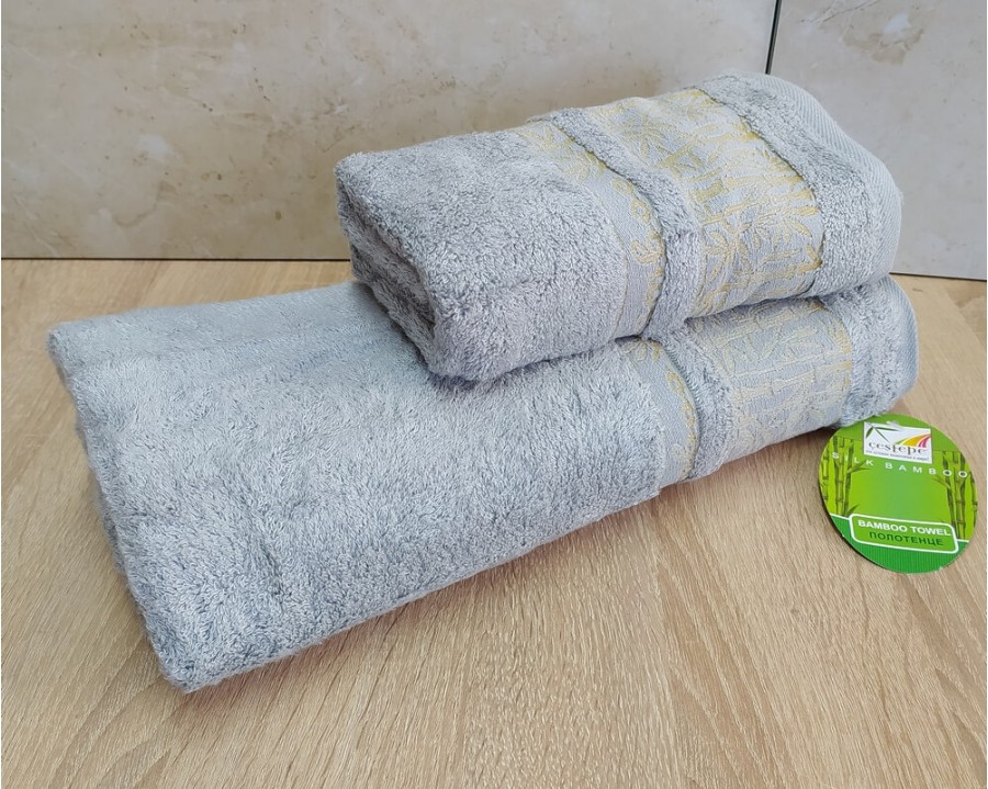 Набор бамбуковых махровых полотенец турецких Cestepe 50х90+70х140  Bamboo Aymira Light Grey