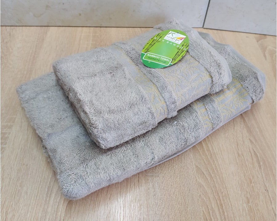 Набор бамбуковых махровых полотенец турецких Cestepe 50х90+70х140  Bamboo Aymira Acik Bej