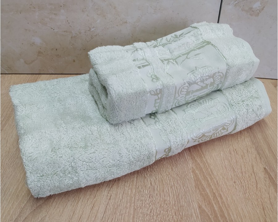 Набор бамбуковых махровых полотенец турецких Cestepe 50х90+70х140  Bamboo Floral Green