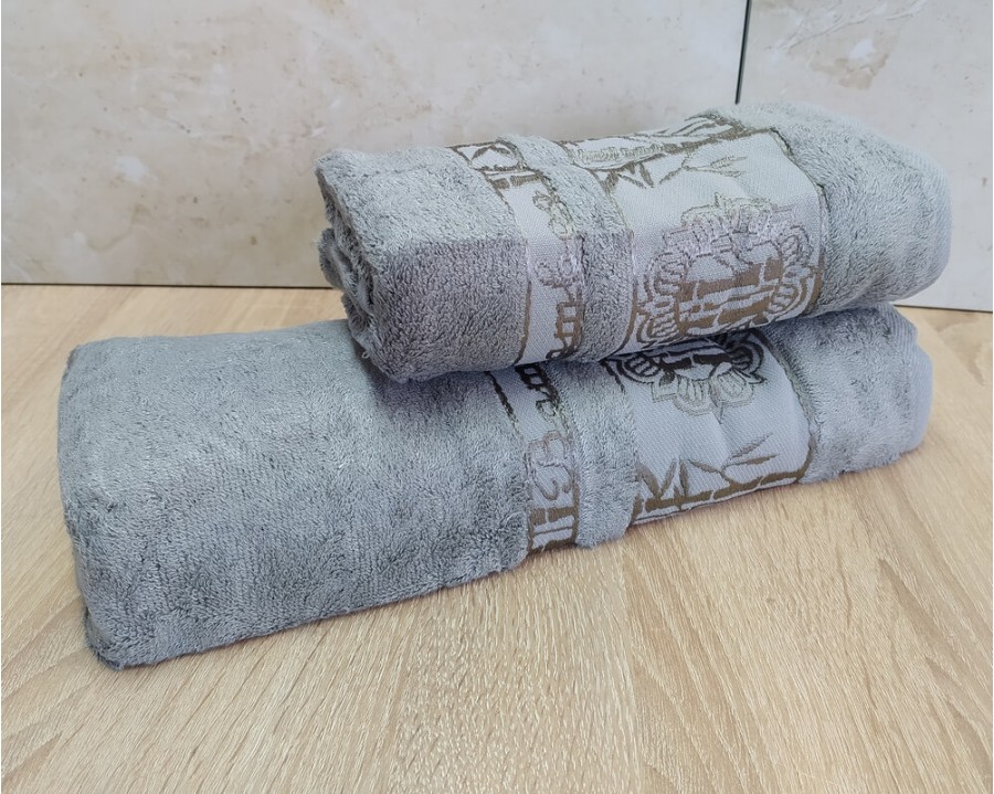 Набор бамбуковых махровых полотенец турецких Cestepe 50х90+70х140  Bamboo Floral Gray
